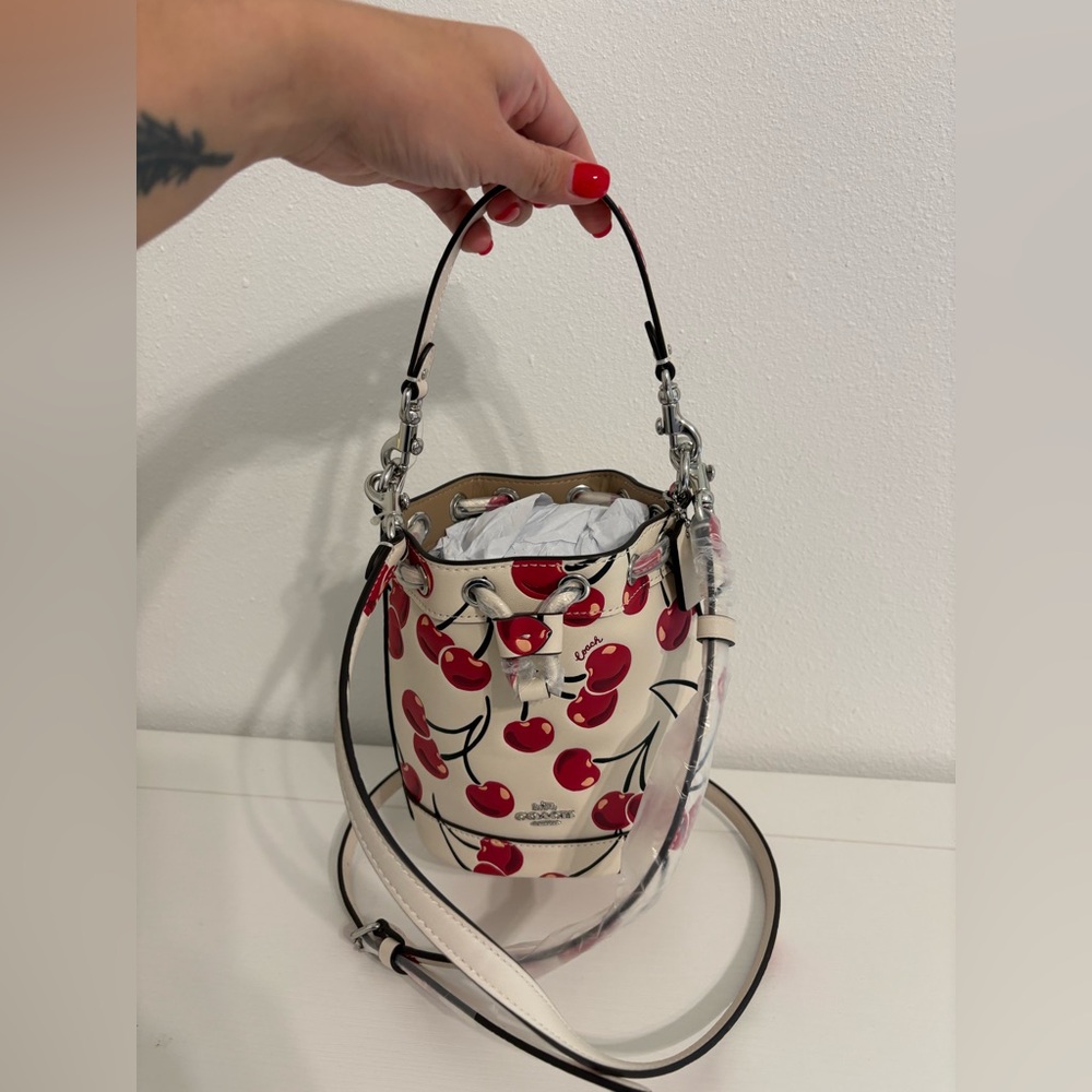 Coach Cherry Print Mini Bucket Bag - Cream and Red sold - Picture 2 of 7